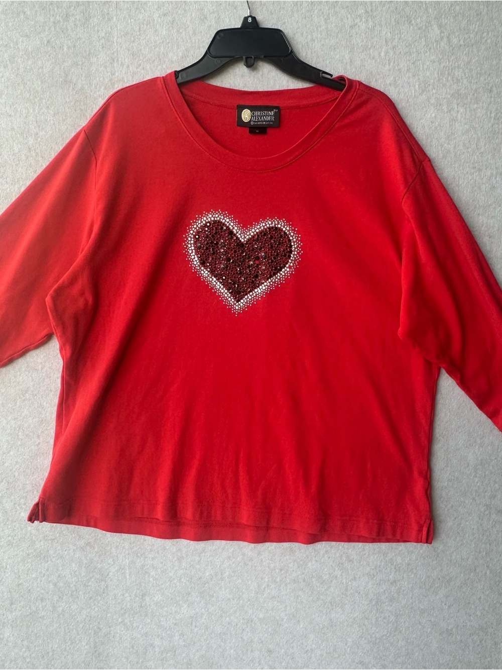 Christine Alexander Women’s Shirt Size 3X Red with Rhinestone Heart